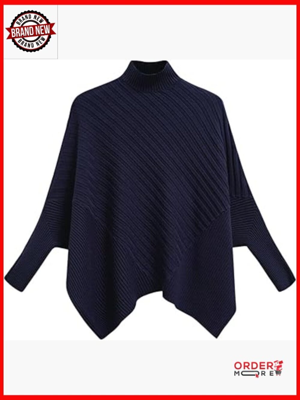 Oversized Mock Neck Pullover Sweater Batwing Sleeves Casual Cape Poncho